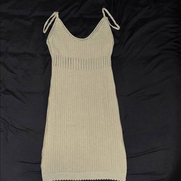 Crochet Knit Sage Green Spaghetti Strap Summer Dress - Picture 2 of 3